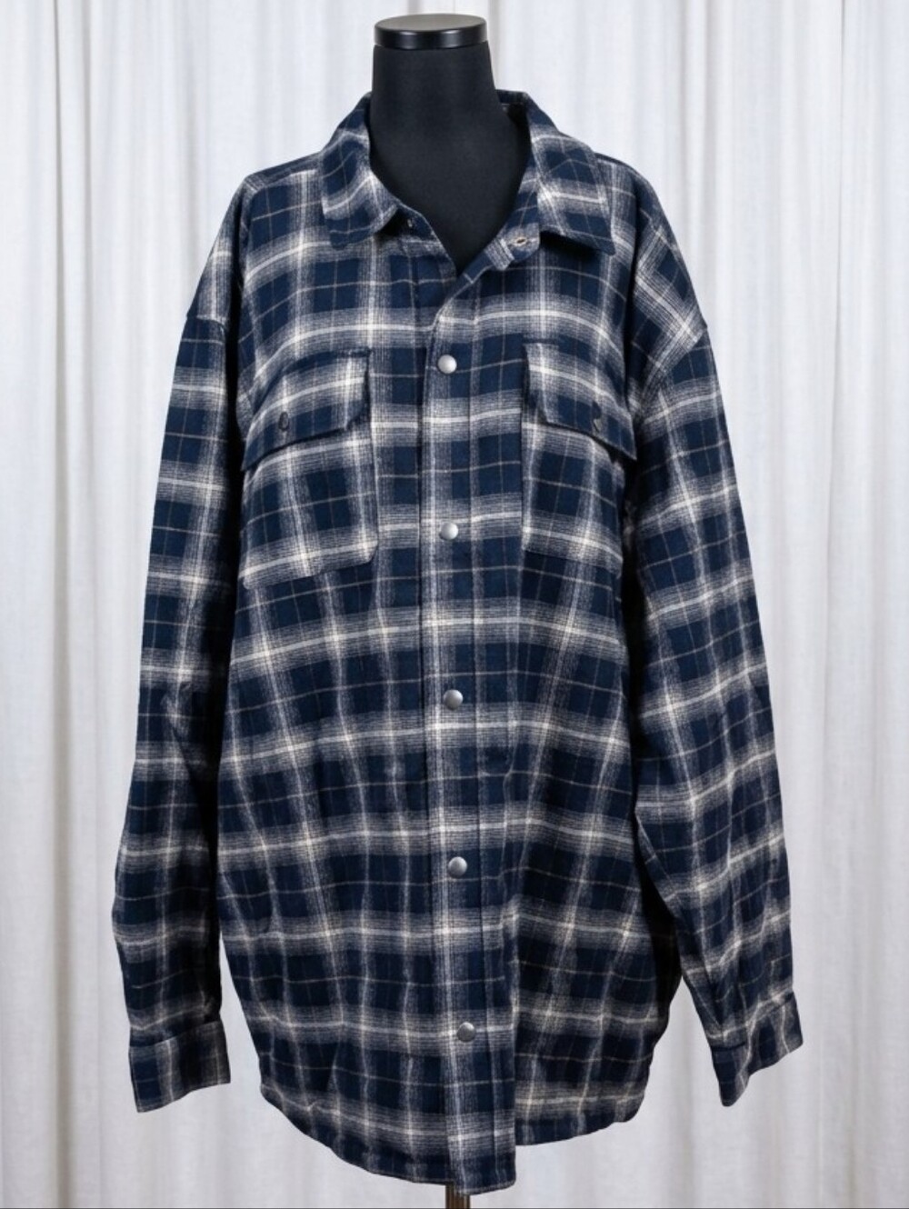 Free Country Cotton Blend Navy and White Plaid Button-Down Shirt